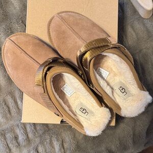 UGG Brown Suede Slippers with Metallic Accents